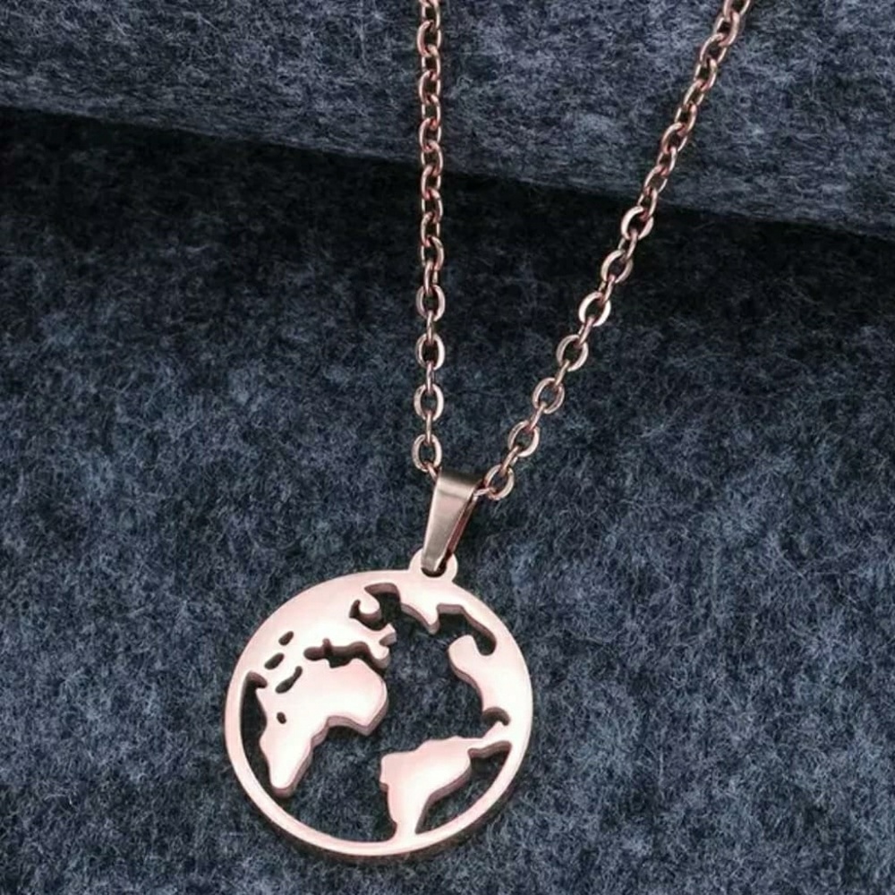 Fashion Necklace World Map Globe Rose Gold Color - Picture 3 of 3